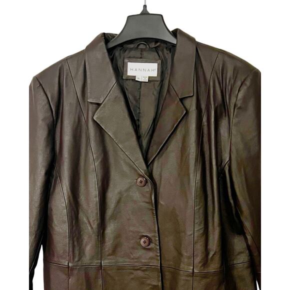 Hannah Leather Coat Womens Size XL Brown Button Up Collar Lined Vent NWT - Picture 3 of 7